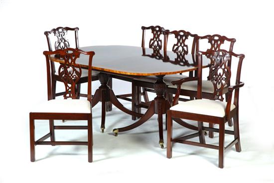 Appraisal: SIX CHIPPENDALE-STYLE CHAIRS AND FEDERAL-STYLE DINING ROOM TABLE Baker Charleston