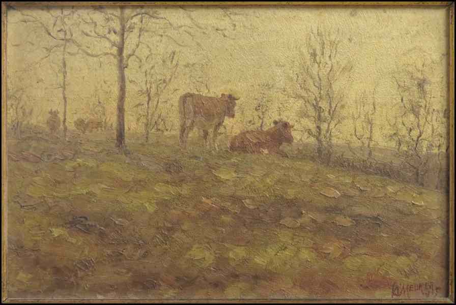 Appraisal: CHARLES MEURER - COWS IN LANSDSCAPE Oil on board signed