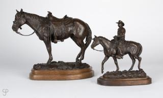 Appraisal: Cynthia Rigden Two horse-themed sculptures cowboy on horseback signed numbered