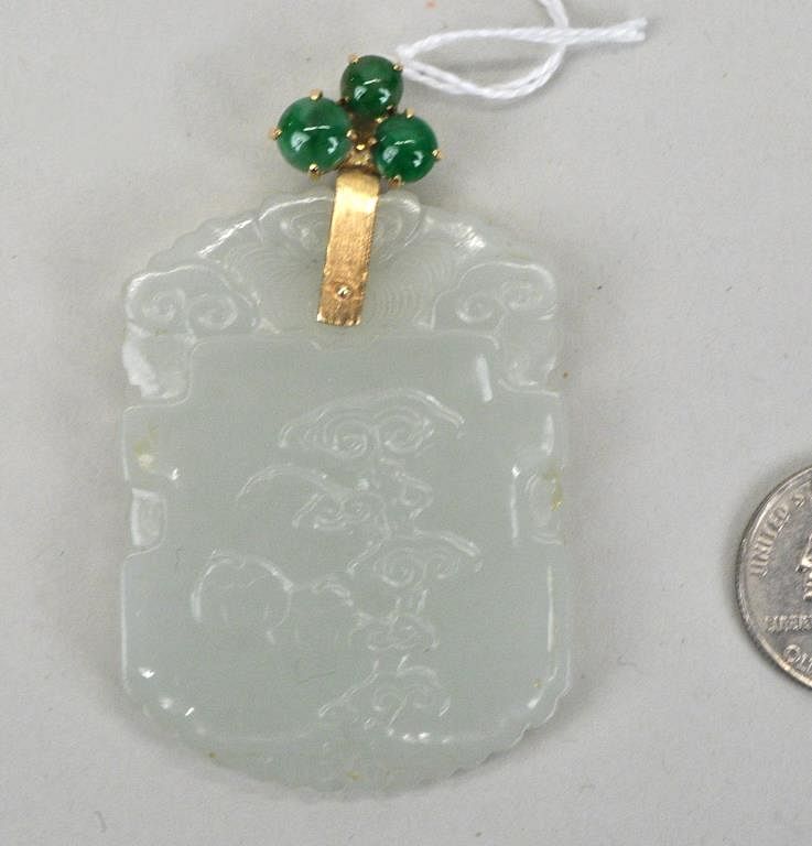 Appraisal: Chinese Hand Carved White Jade Pendant with K bail set