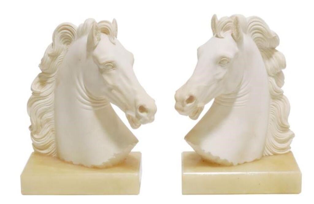 Appraisal: pair Cultured marble horse head bookends signed in cast A