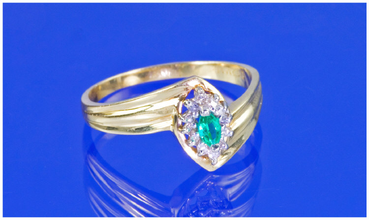 Appraisal: ct Gold Emerald And Diamond Cluster Ring Central Marquise Shaped