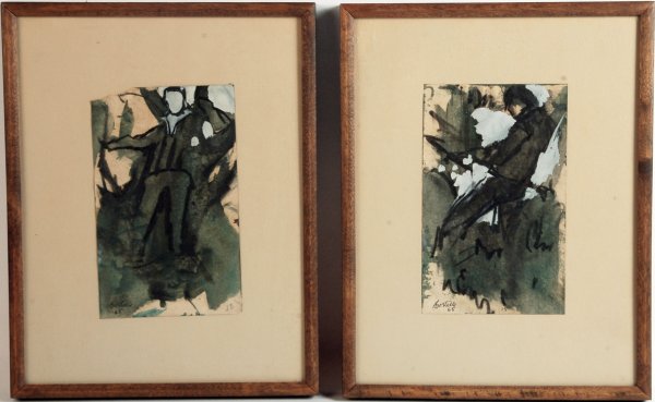 Appraisal: Thomas Theodore Bostelle Pennsylvania - Two abstract figural paintings watercolor