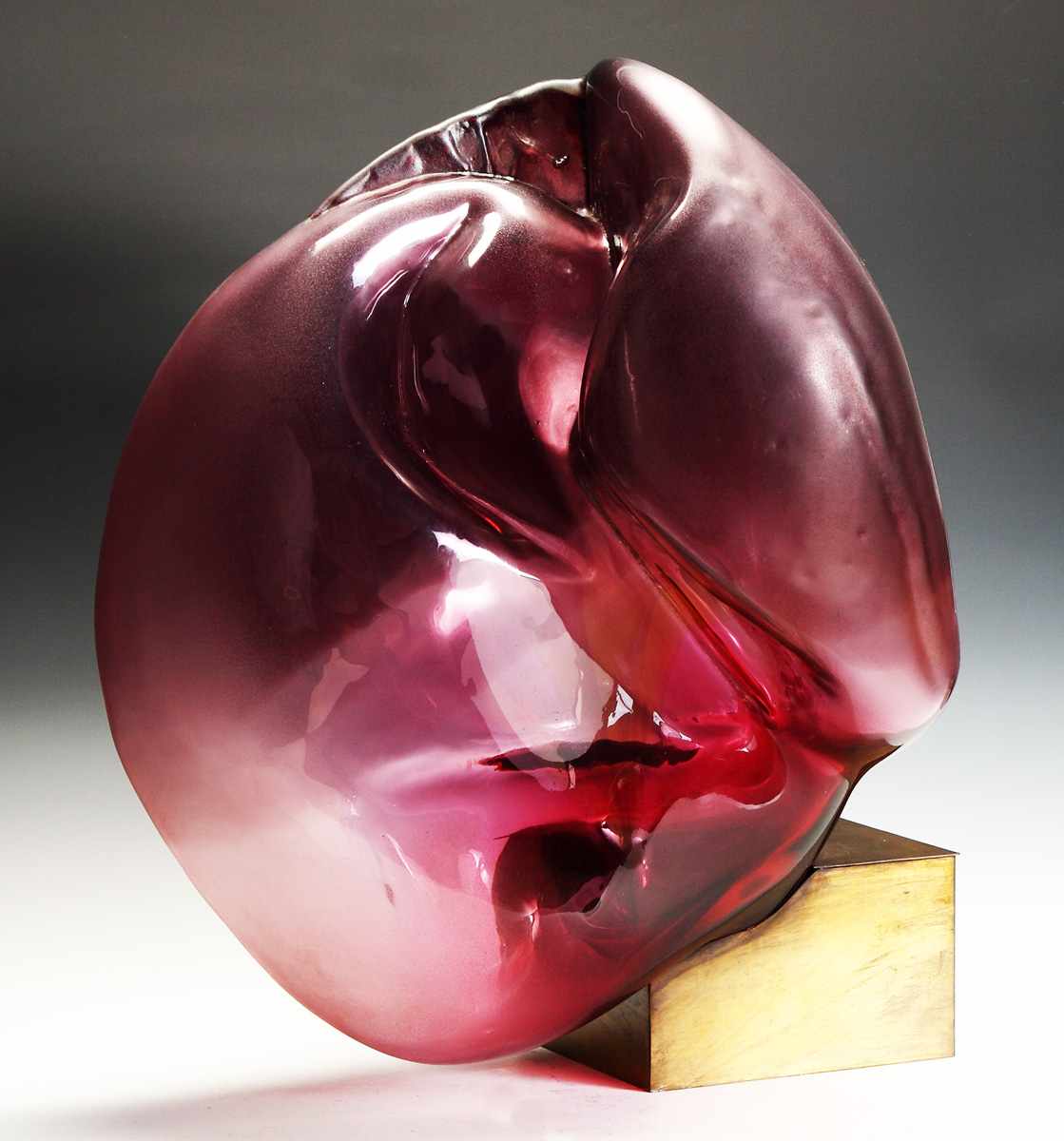 Appraisal: Dana Vachtova Czechoslovakia Large Pink Kidney Glass Sculpture Sgn Vachtova