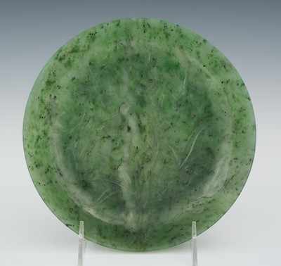 Appraisal: A Carved Mottled Spinach Jade Plate Spinach green color with