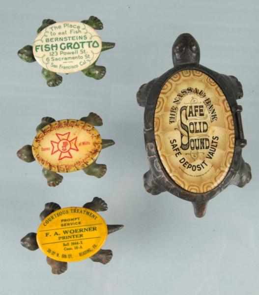 Appraisal: Lot of Cast Iron Turtle Paperweights Description Assorted advertising celluloid