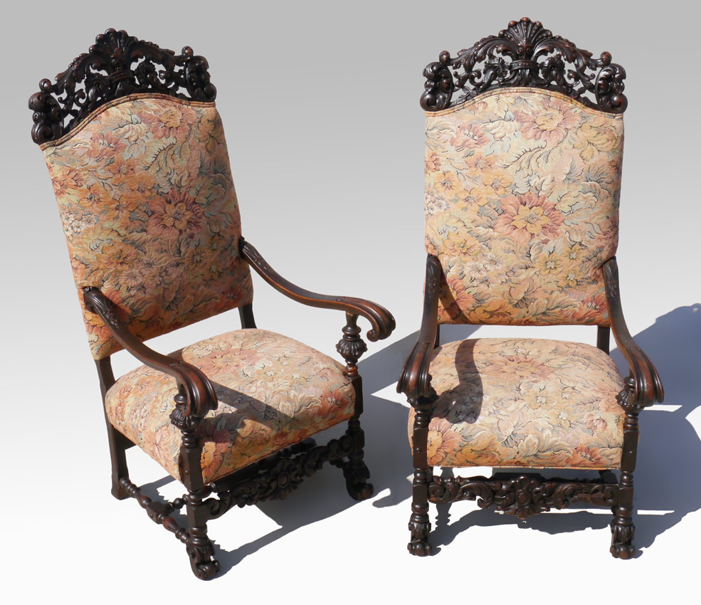 Appraisal: PAIR RICHLY CARVED ITALIAN THRONE TYPE CHAIRS Carved and pierced