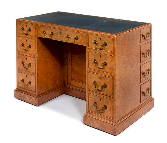 Appraisal: A Continental Burlwood Kneehole Desk Height x width x depth