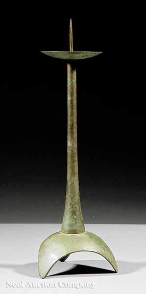 Appraisal: An Art Deco-Style Bronze Pricket Candlestick height in together with