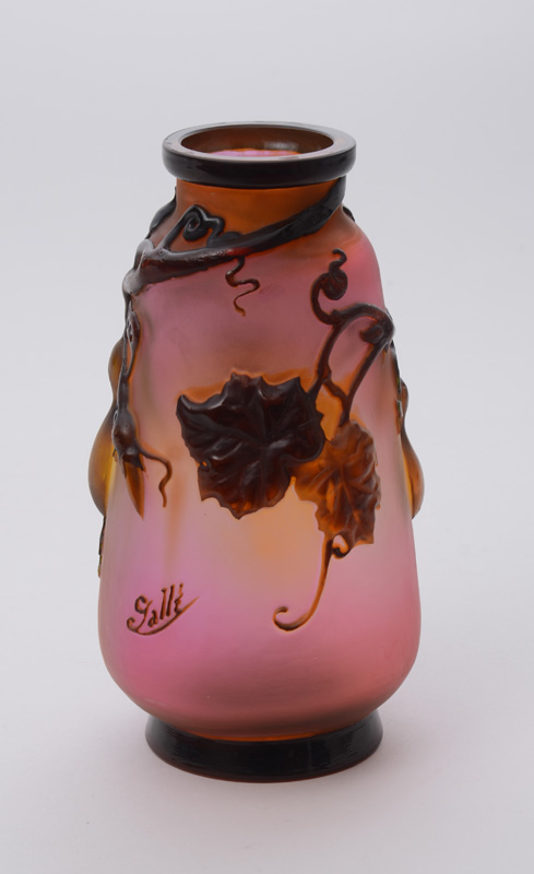 Appraisal: RELIEF-DECORATED GLASS VASE IN THE STYLE OF GALL The ovoid