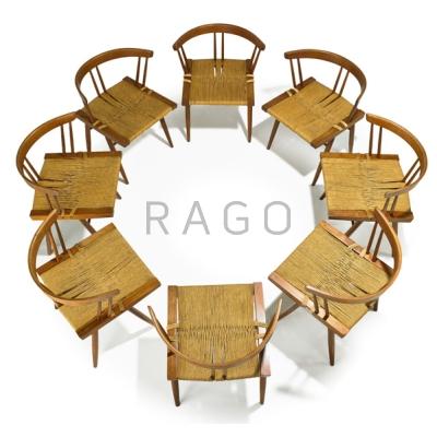 Appraisal: GEORGE NAKASHIMA - NAKASHIMA STUDIOS Set of eight Grass-Seated chairs