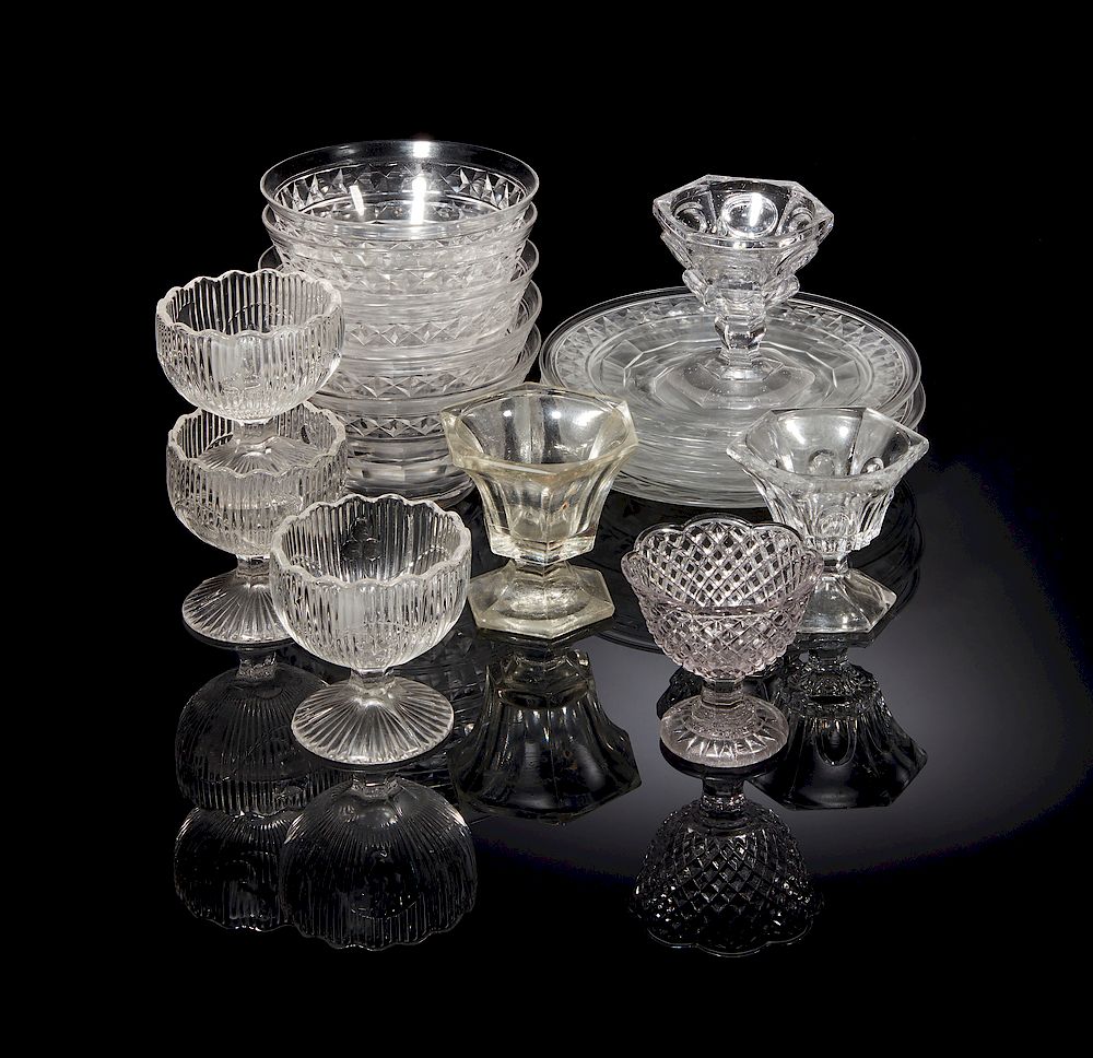 Appraisal: Pressed Glass Bowls Saucers Footed Salts Lot of five pressed