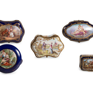 Appraisal: Five Sevres Style Porcelain Boxes th Century two with Sevres