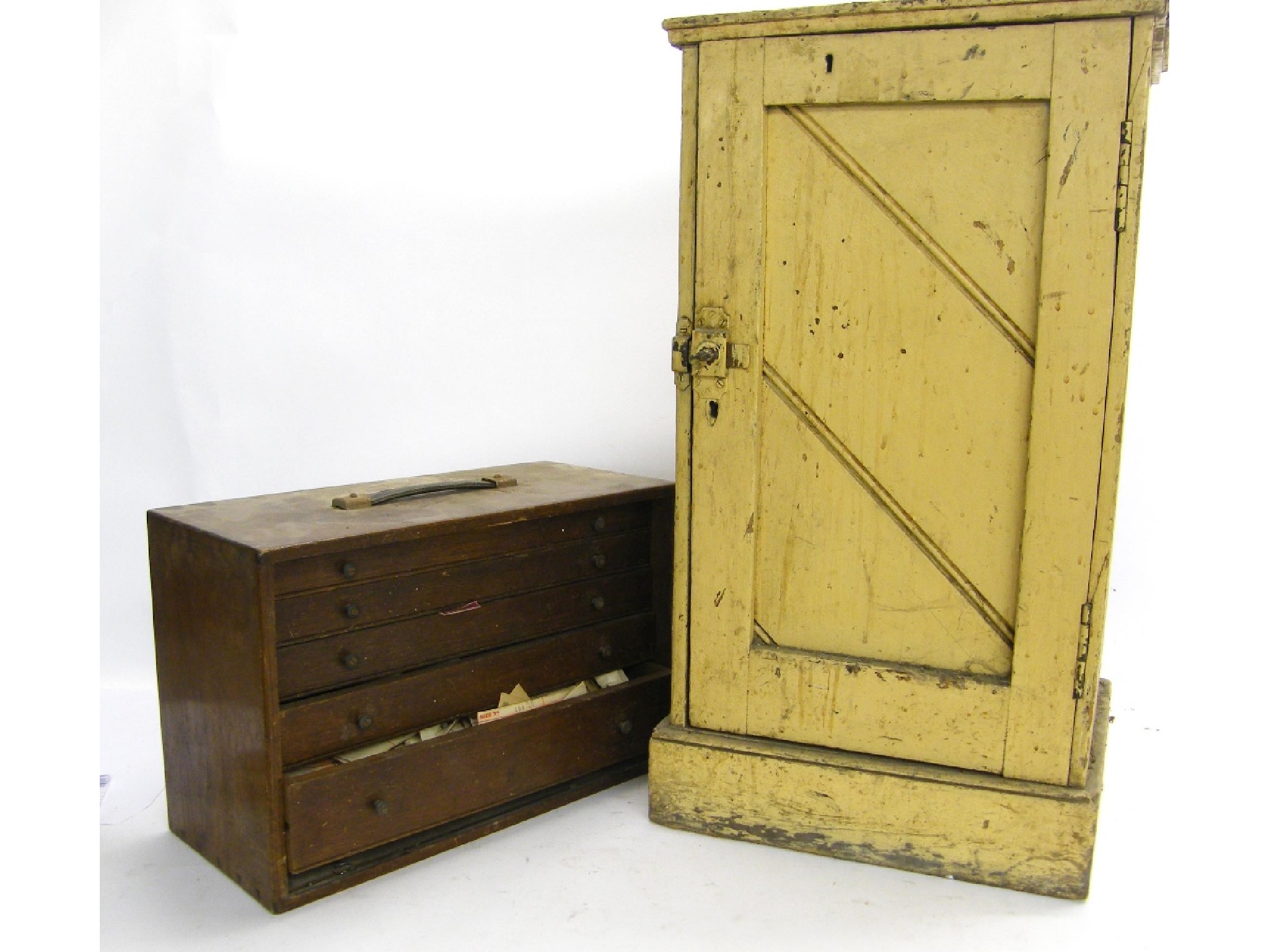 Appraisal: Oak watchmaker's chest containing an assortment of watch spares including