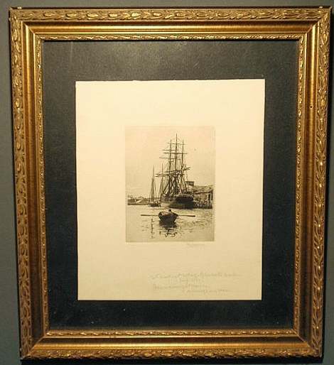 Appraisal: Original etching Steamboat Wharf- Gloucester Harbor George Wainwright Harvey Annisquam