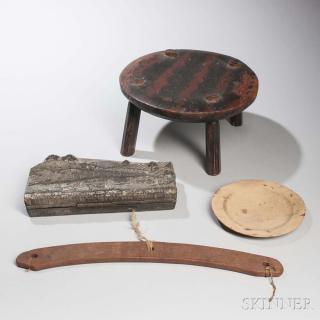 Appraisal: Wooden Stool Shaker Coat Hanger Trencher and Textile Printing Block