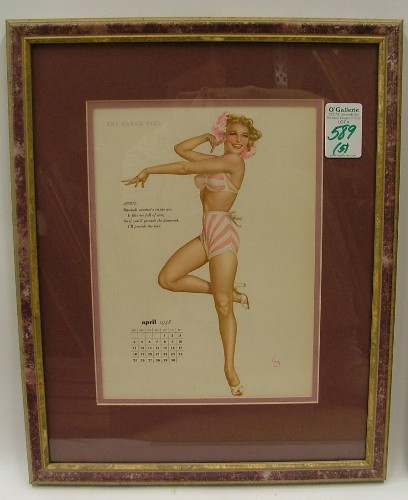 Appraisal: FIVE VARGA CALENDAR PIN-UPS in color two in matching frames