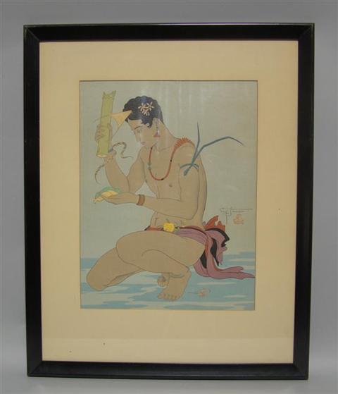 Appraisal: PAUL JACOULET FRENCH - LE BETEL YAP Color Woodcut x