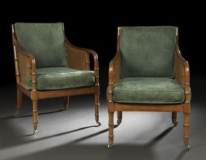 Appraisal: Pair of Regency-Style Mahogany and Caned Armchairs late th century