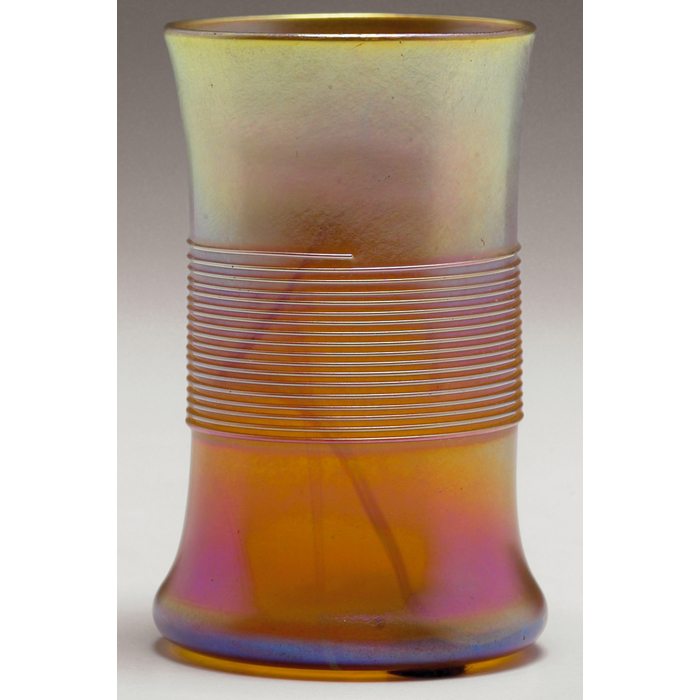 Appraisal: L C Tiffany vase gold favrile glass with applied threads