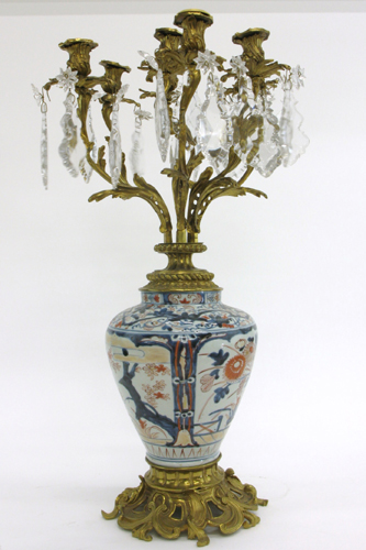 Appraisal: FRENCH CANDELABRUM The Japanese Imari porcelain base Meiji Period fitted