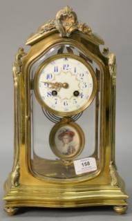 Appraisal: L Marti French brass and glass regulator clock with hand