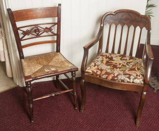 Appraisal: Reed Seat Chair together with Gothic Arm Chair Both Mahogany