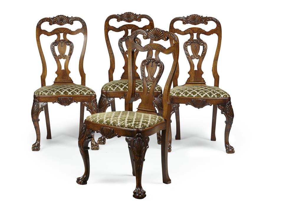 Appraisal: SET OF FOUR QUEEN ANNE STYLE WALNUT SIDECHAIRS LATE TH