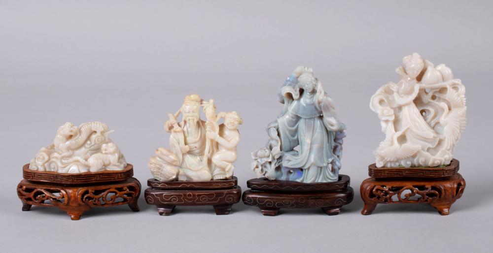 Appraisal: FOUR CHINESE OPAL CARVINGS including a beauty with flowers to