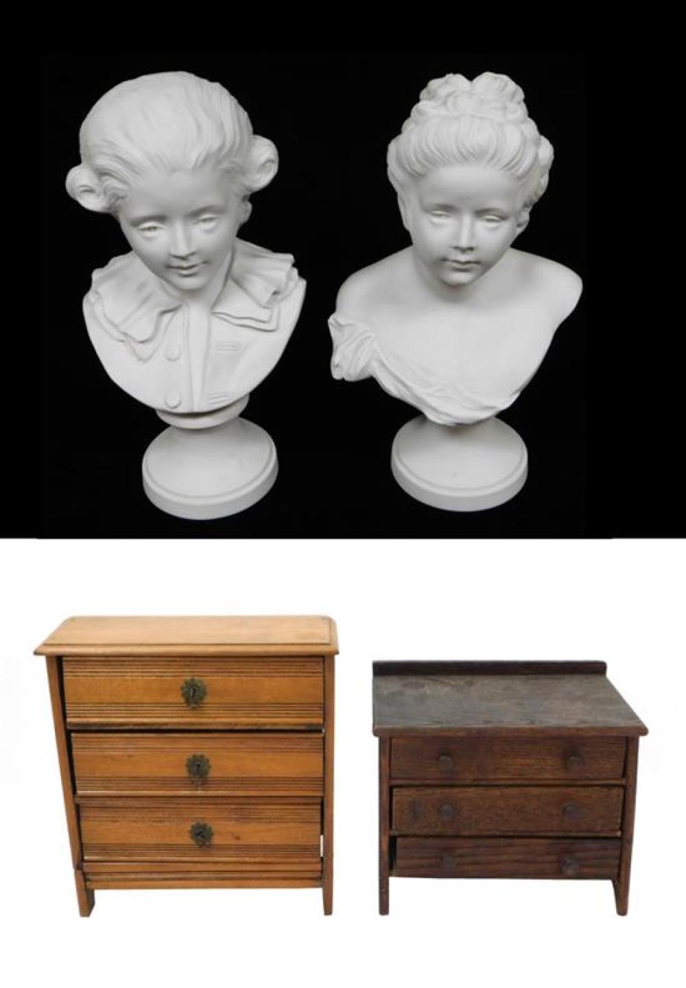 Appraisal: Four pieces of decorative arts including two parian busts and