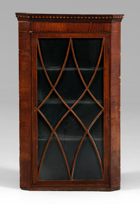 Appraisal: George III inlaid hanging corner cupboard mahogany with glazed and