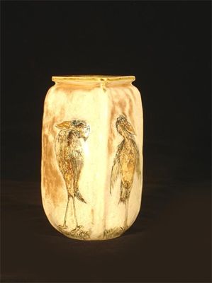 Appraisal: A Martin Brothers stoneware bird vase square section with pushed