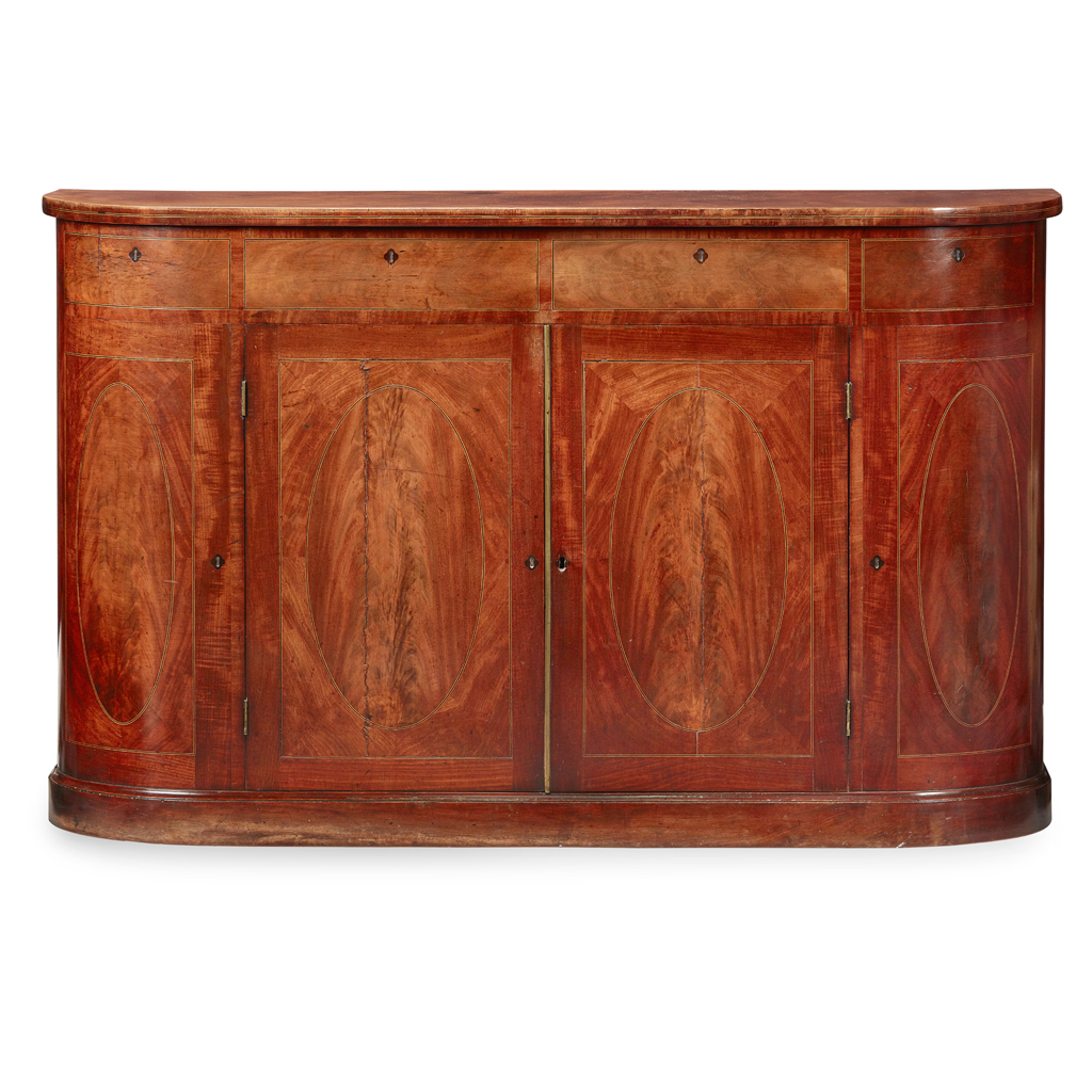 Appraisal: GEORGE III MAHOGANY BOW FRONT SIDE CABINET LATE TH CENTURY