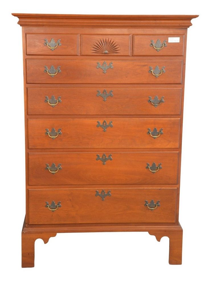 Appraisal: Eldred Wheeler Cherry Chippendale style tall chest with six drawers