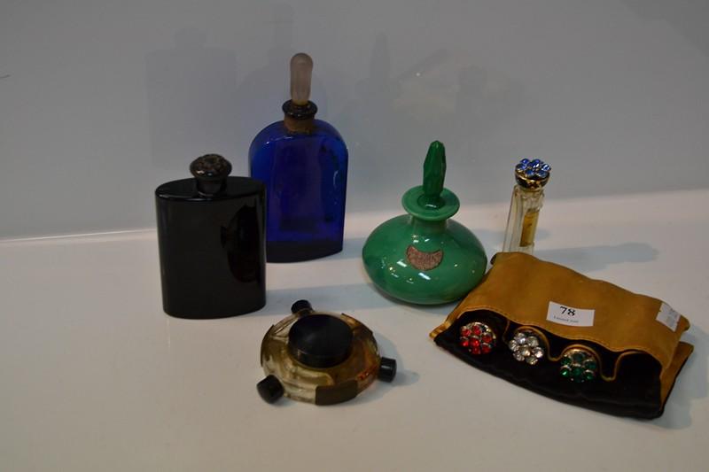 Appraisal: THREE PERFUME BOTTLES TRI-SECTIONAL PERFUME AND LUCIEN LELONG SET OF