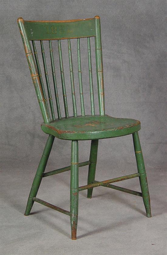 Appraisal: Painted Windsor Side Chair Dated Bamboo turnings Shaped seat Probably