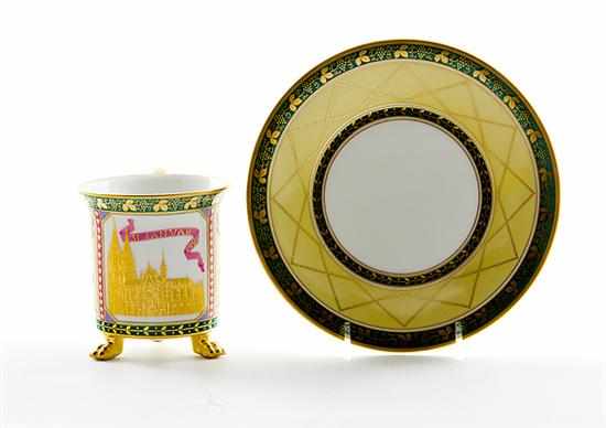 Appraisal: KPM porcelain cup and saucer flared cylinder flanked by C-scroll