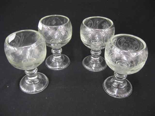 Appraisal: Set of Bohemian Etched Crystal Goblets deer in forest medallions