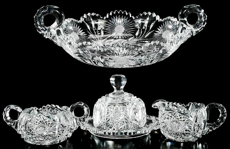 Appraisal: Three Cut Glass Table Items double-handled nappy with variation of