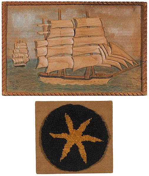 Appraisal: MAINE CARVED SHIPS PLAQUE WITH STARFISH MAT American th century