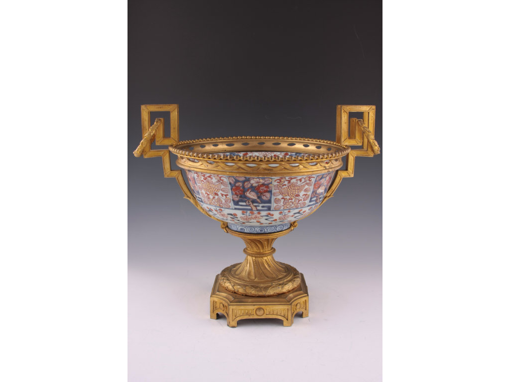 Appraisal: Ormolu Mounted Imari Style Bowl French third quarter of the