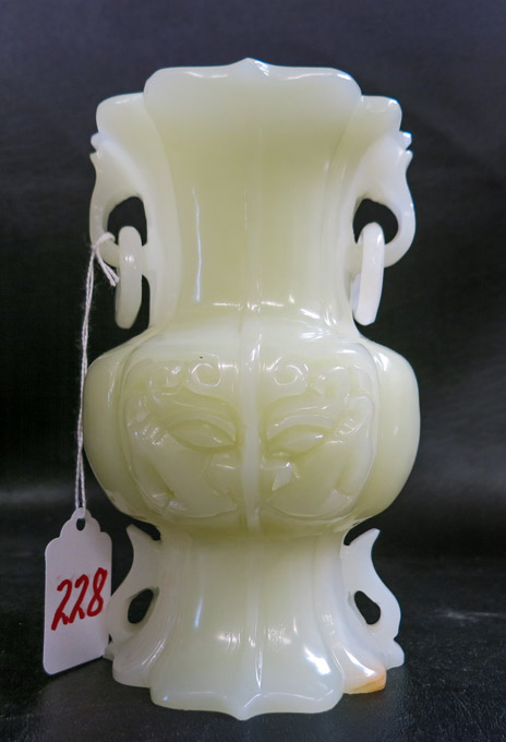 Appraisal: CHINESE CARVED QUARTZ VASE a light green color with ring