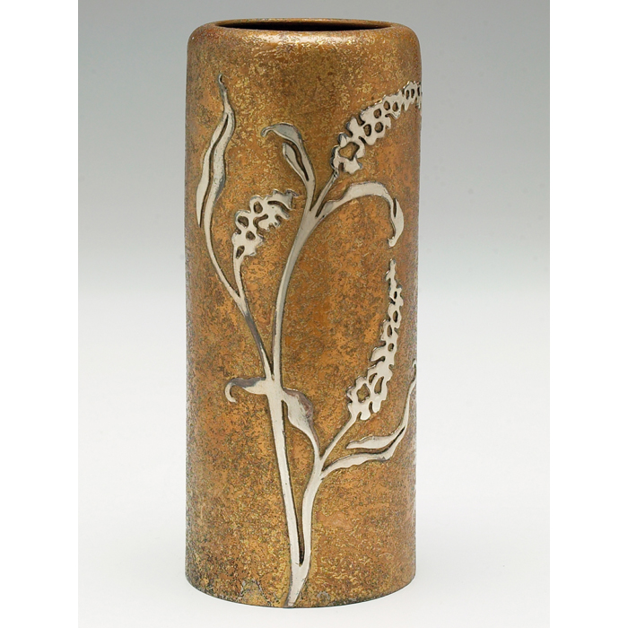 Appraisal: Heintz vase sterling on bronze applied organic design original gold