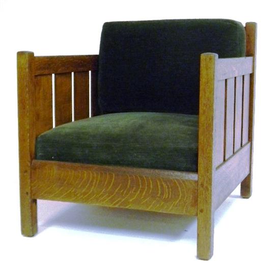 Appraisal: L J G Stickley slatted cube chair oak through-tenon construction