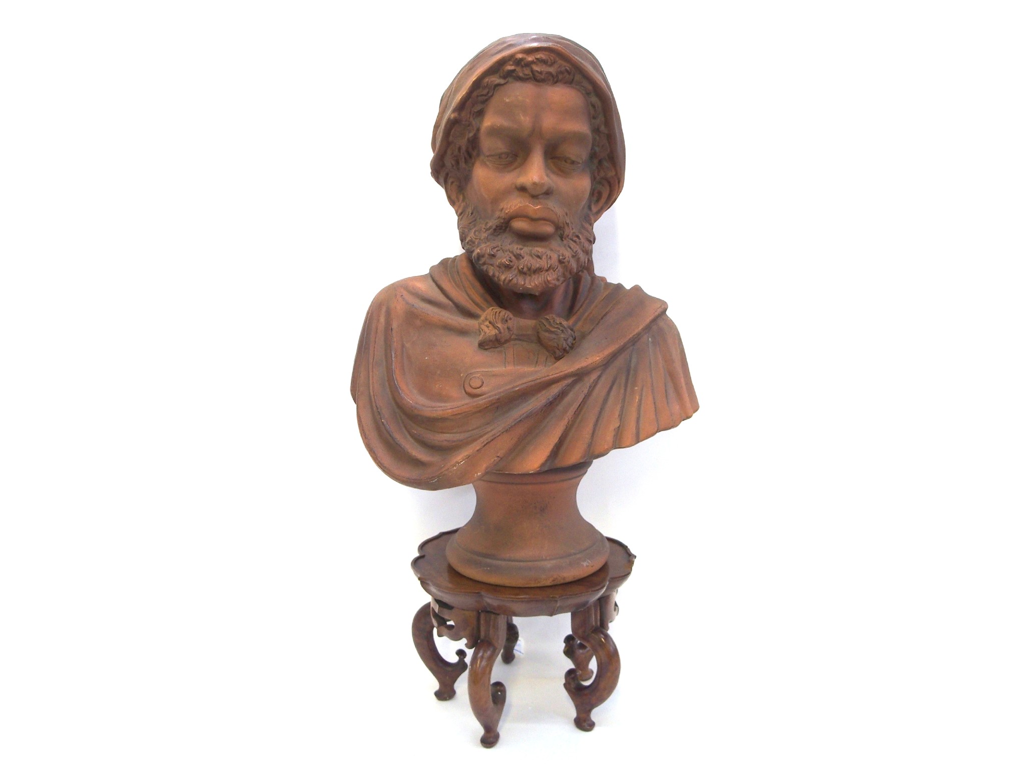 Appraisal: Terracotta portrait bust of a moor upon wooden stand