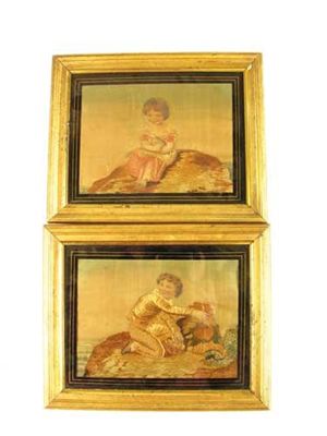 Appraisal: A pair of th century silkwork pictures depicting a girl