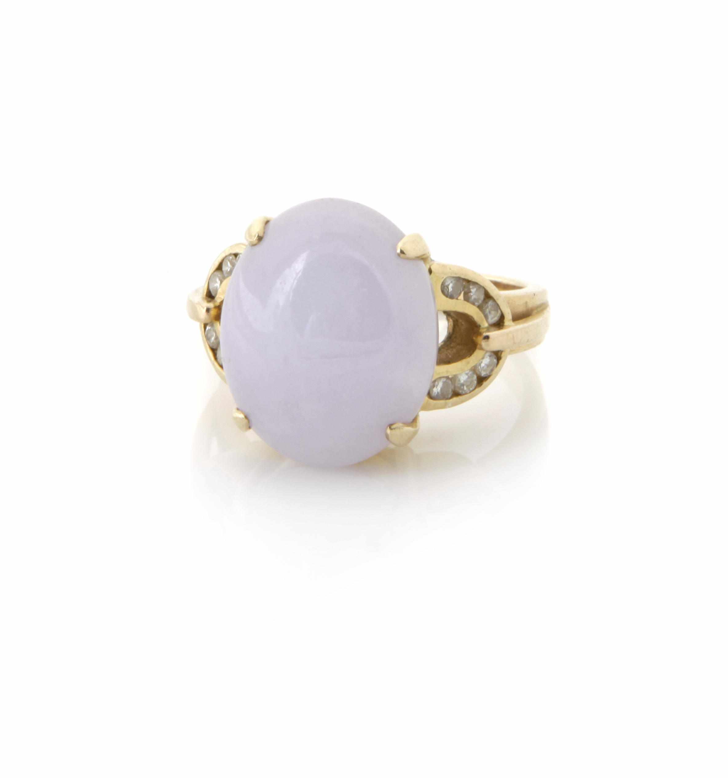 Appraisal: A lavender jade diamond and k gold ring size