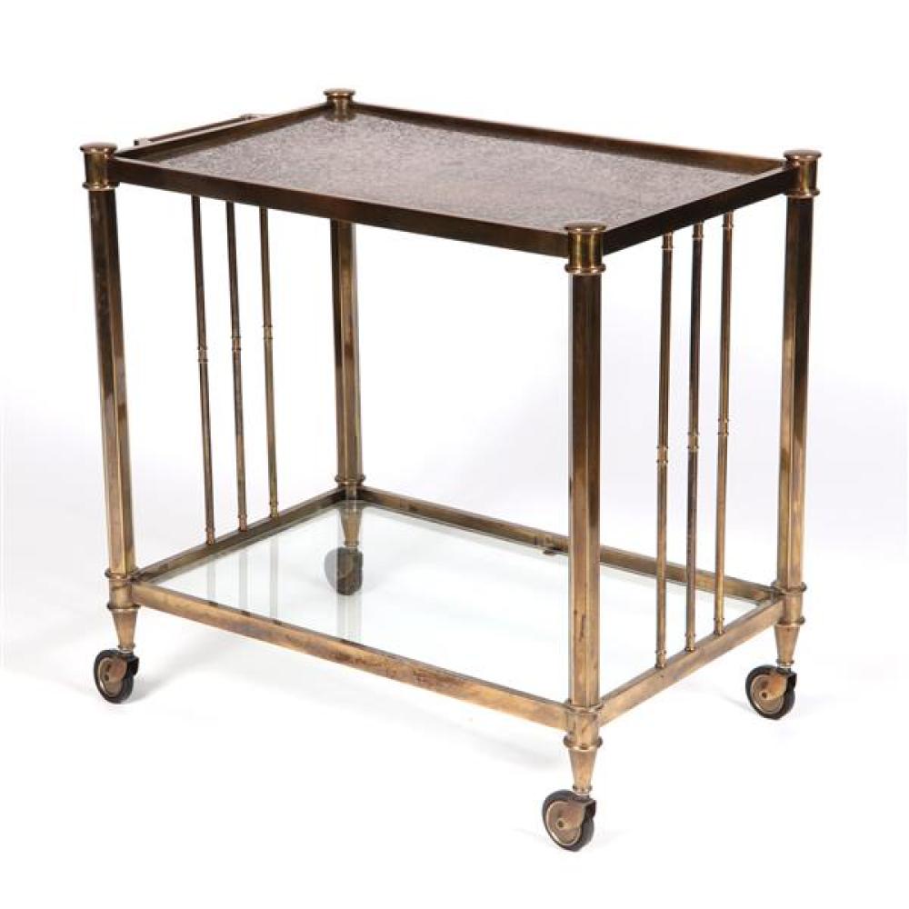 Appraisal: VINTAGE MODERN S SOLID BRASS ROLLING BAR TEA CART WITH