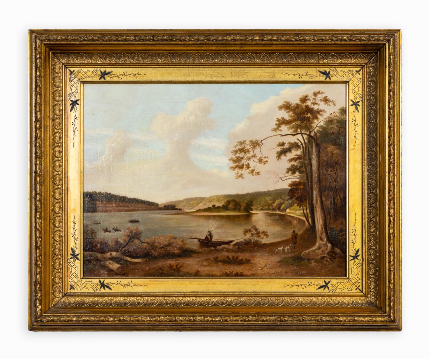 Appraisal: AMERICAN SCHOOL FISHING LANDSCAPE SCENE O C American School Fishing