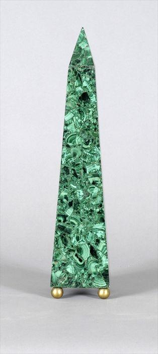 Appraisal: Malachite Obelisk with Gilt-Metal Ball Feet x in